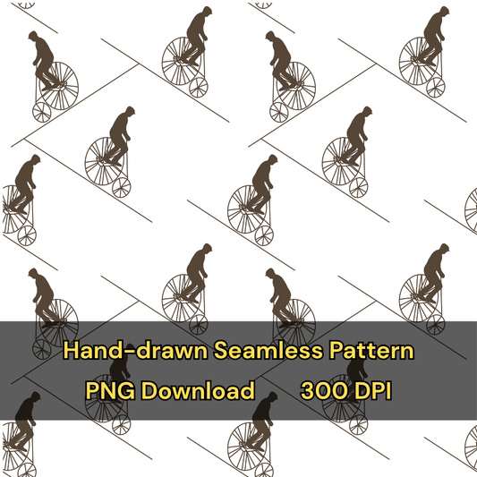 Old Fashioned Bicycle Penny-Farthing Seamless Pattern: Hand-Drawn Tileable Print (Digital Download, PNG, 4000x4000px, 300 DPI)