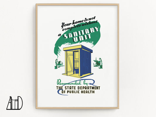 Bathroom Wall Art Home Decor, Quirky Outhouse Vintage Print, Retro Poster, Housewarming Gift for History Buff