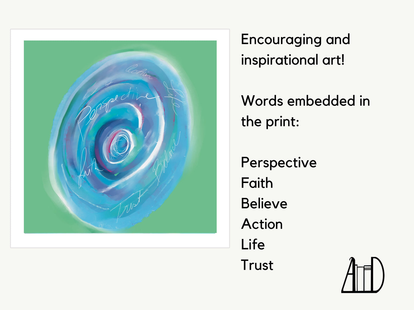 Inspirational Wall Art Print, Encouraging Inspiring Modern Colorful Blue Swirl Decor
