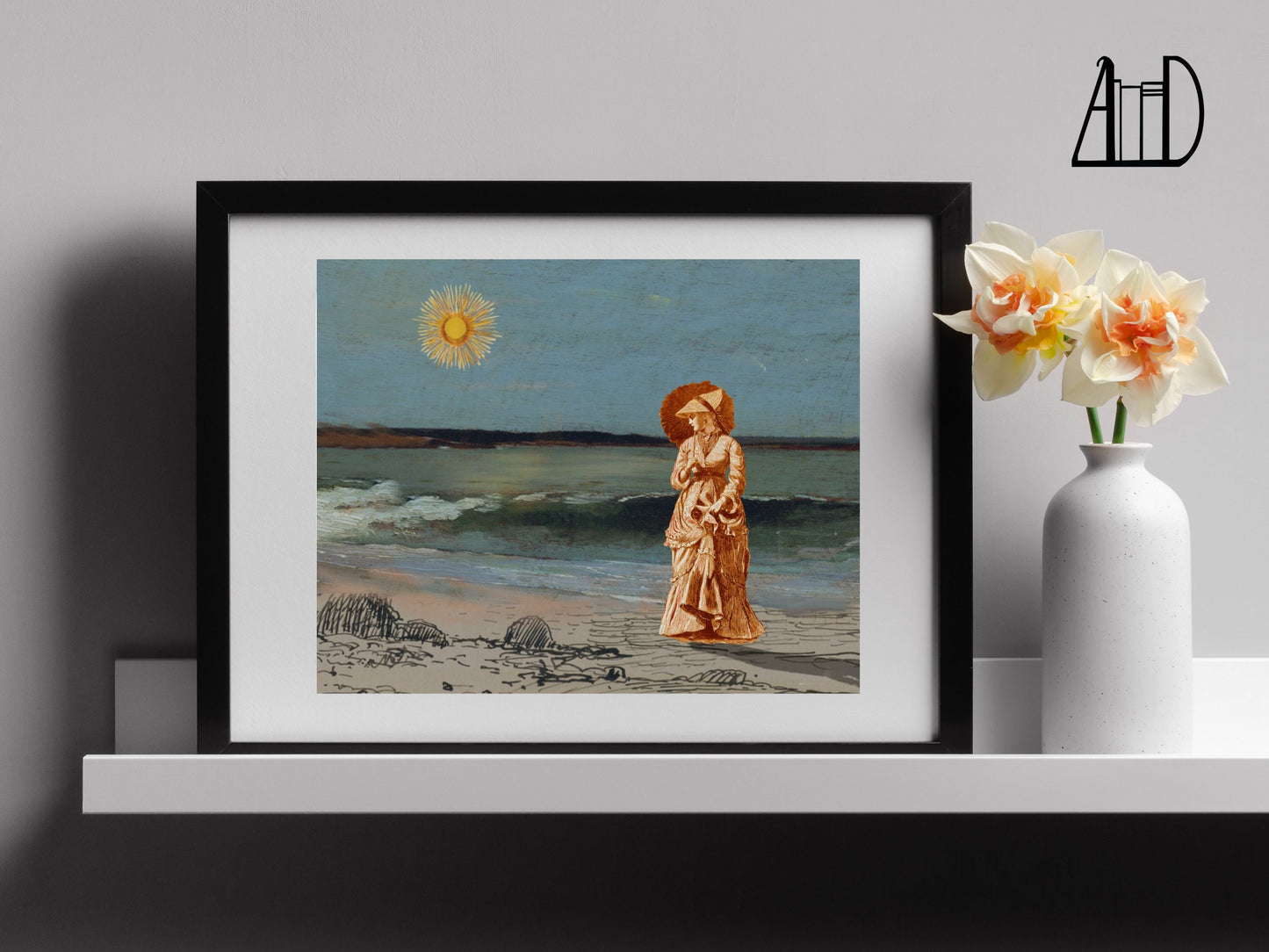 Seascape Beachy Collage Art Print, Victorian Beach Ocean Scene Poster, Unique Muted Collage Landscape Wall Decor 8x10 Physical Print