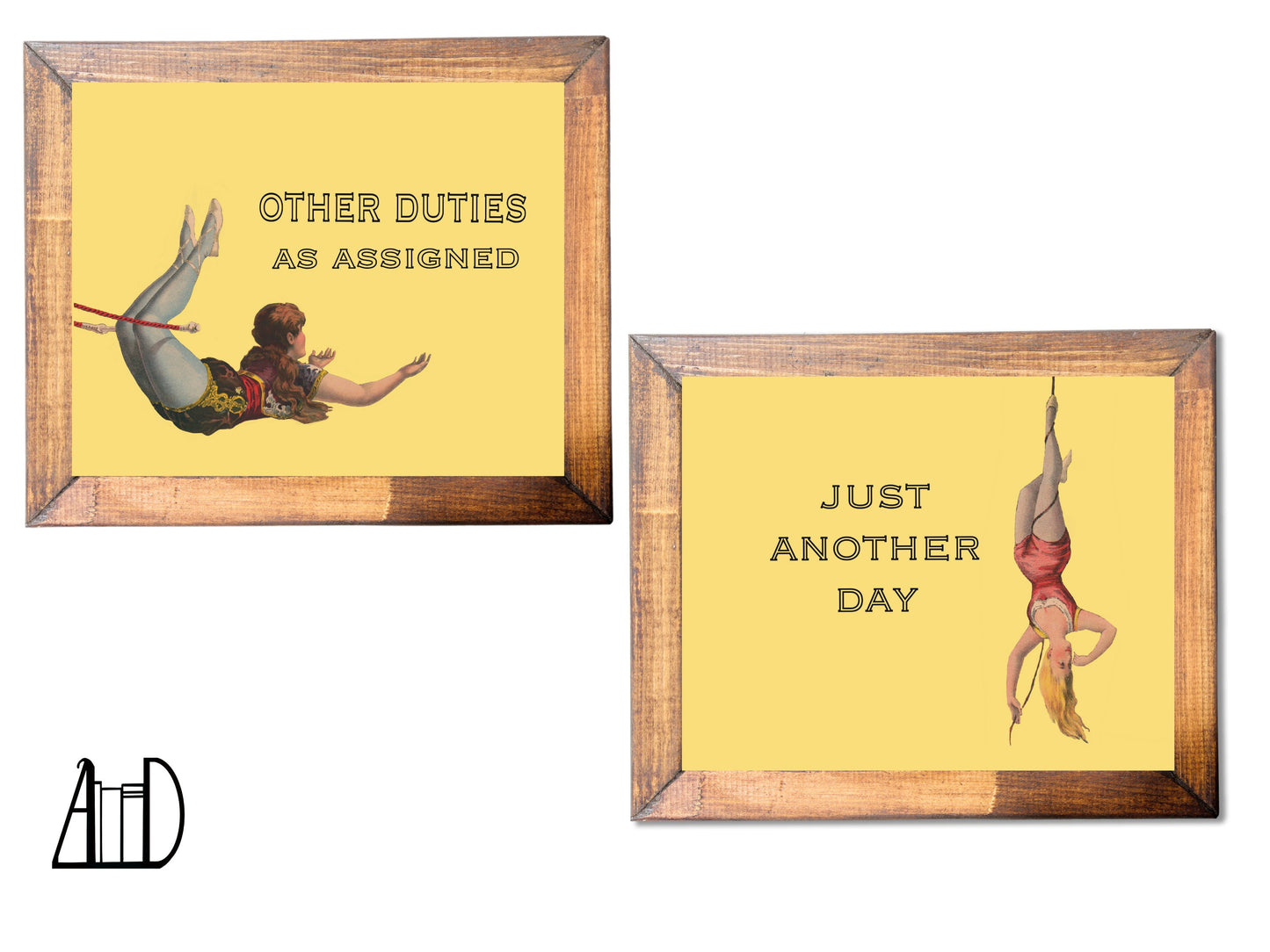Office Humor Wall Art Set of Two, Funny Work Signs Vintage Acrobats