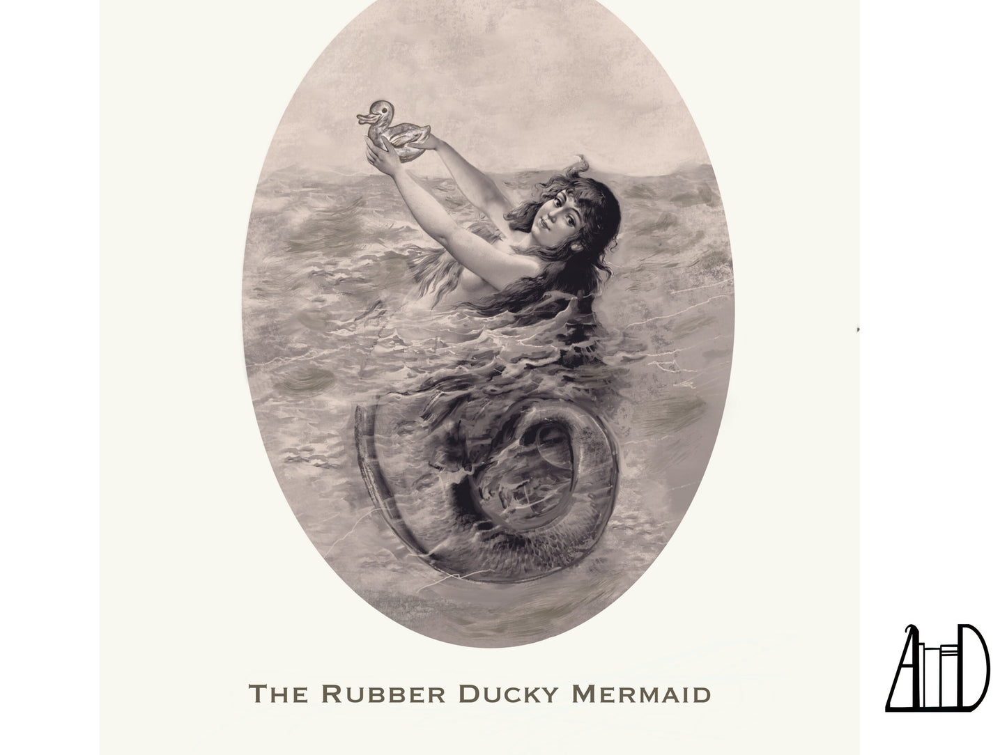 Mermaid Bathroom Rubber Ducky Quirky Art Print, Powder Room Bathing Siren Wall Decor, Rubber Duckie Wall Art Funny Mother's Day Gift