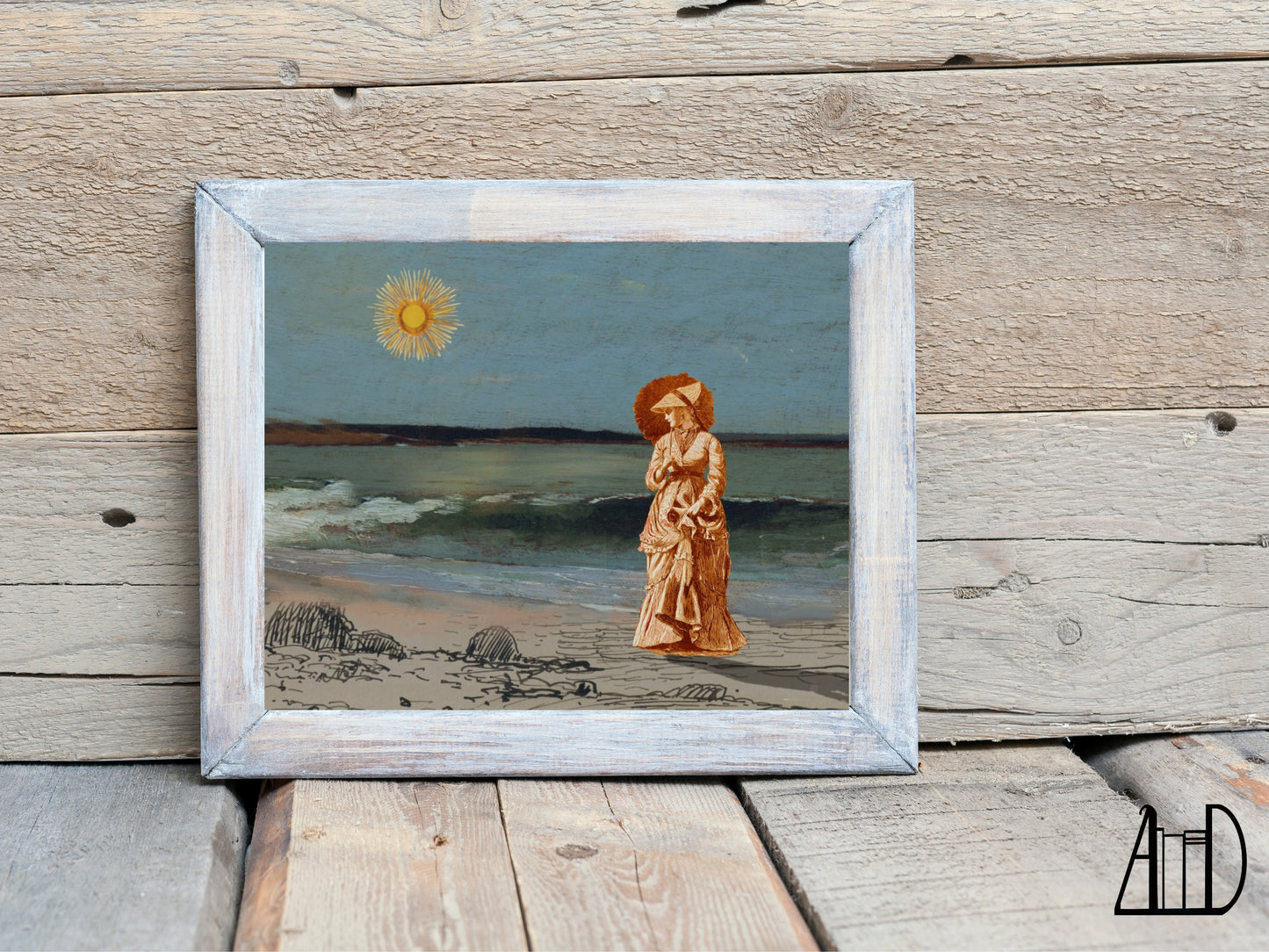 Seascape Beachy Collage Art Print, Victorian Beach Ocean Scene Poster, Unique Muted Collage Landscape Wall Decor 8x10 Physical Print