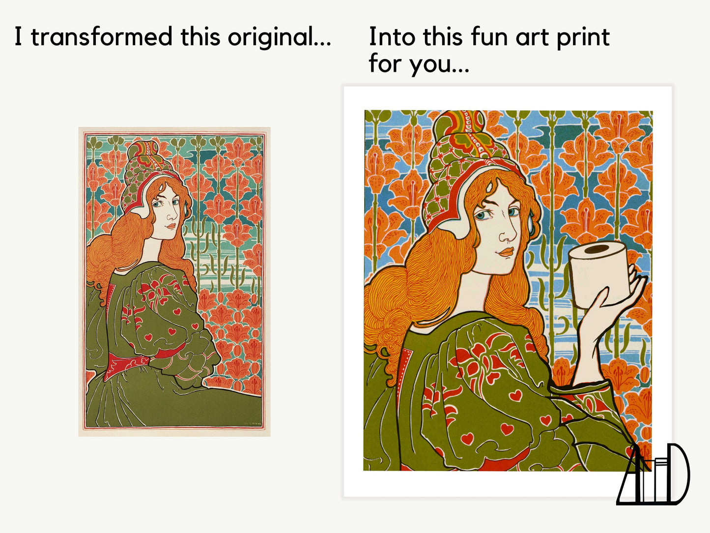 Nouveau Bathroom Toilet Paper Fairy Art Print, Renaissance Redhead Woman Art