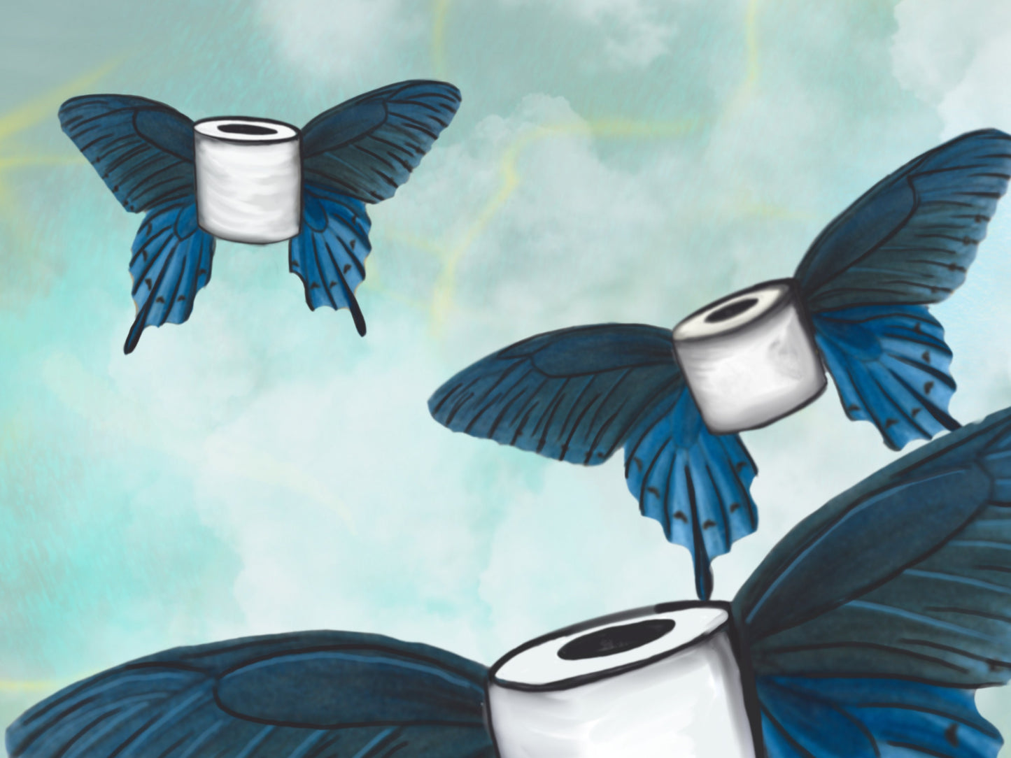 Blue Butterfly Bathroom Wall Art Print