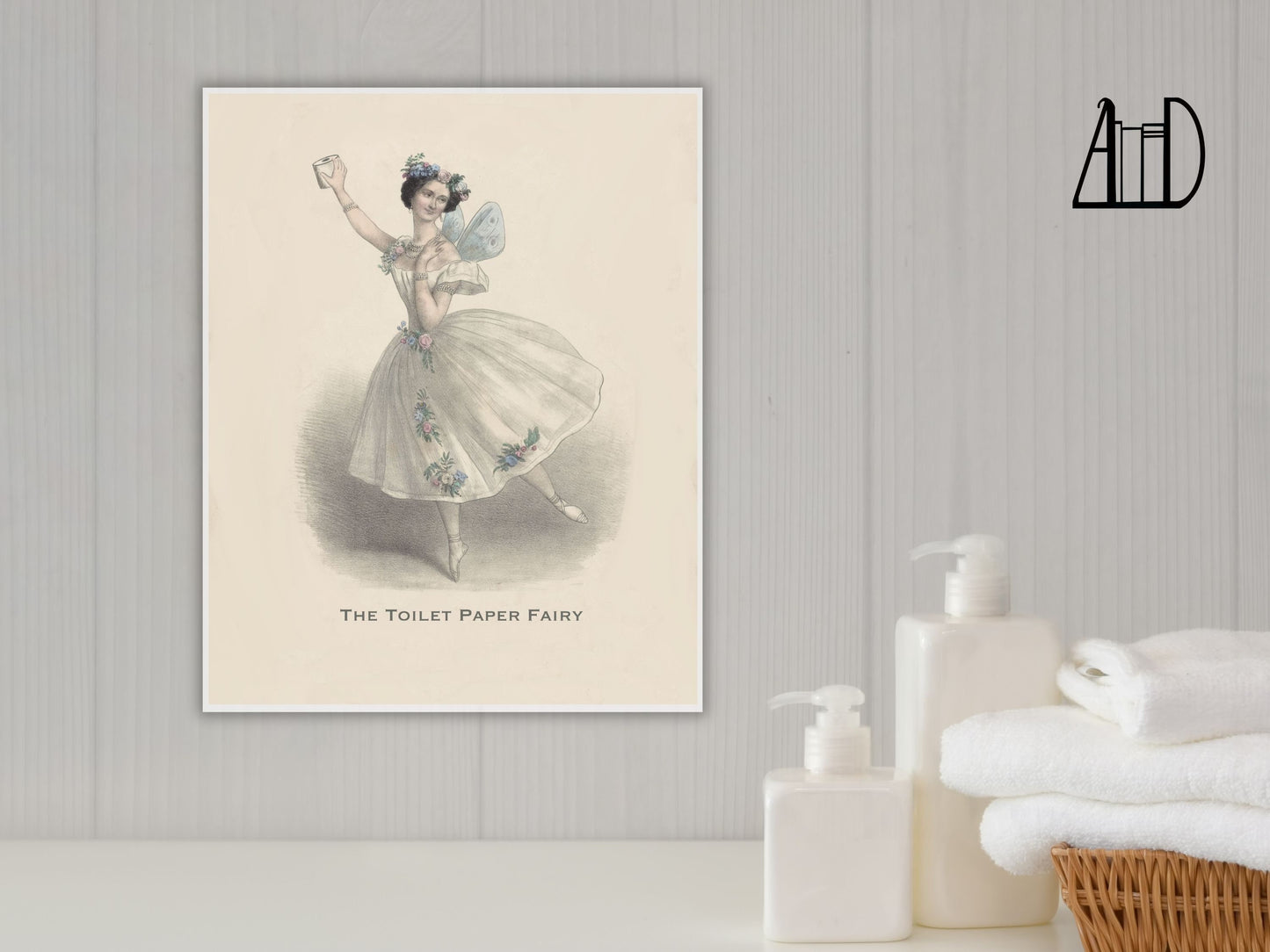 Ballerina Toilet Paper Fairy Bathroom Art Print, Powder Room Vintage Ballet Wall Decor, Funny Guest Bath Poster, Quirky Mother's Day Gift