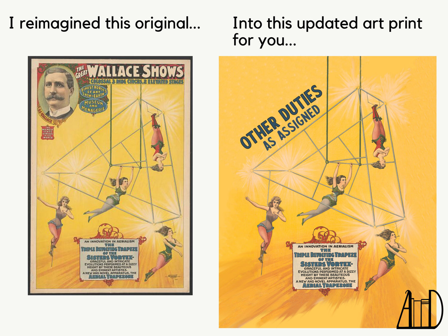 Work Humor Office Wall Art Print: Other Duties As Assigned, Vintage Acrobats
