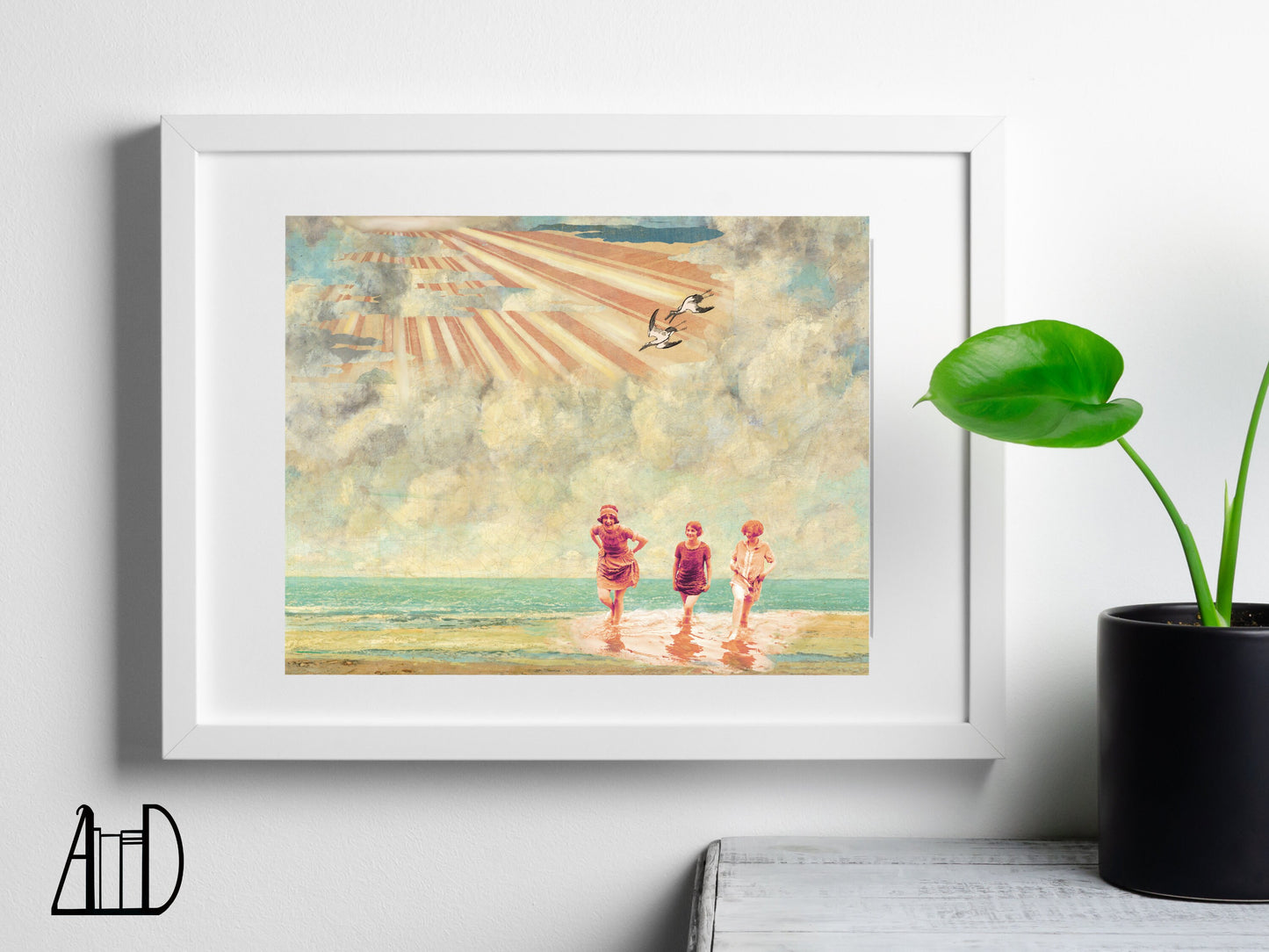 Coastal Beach Vintage Collage Art Print