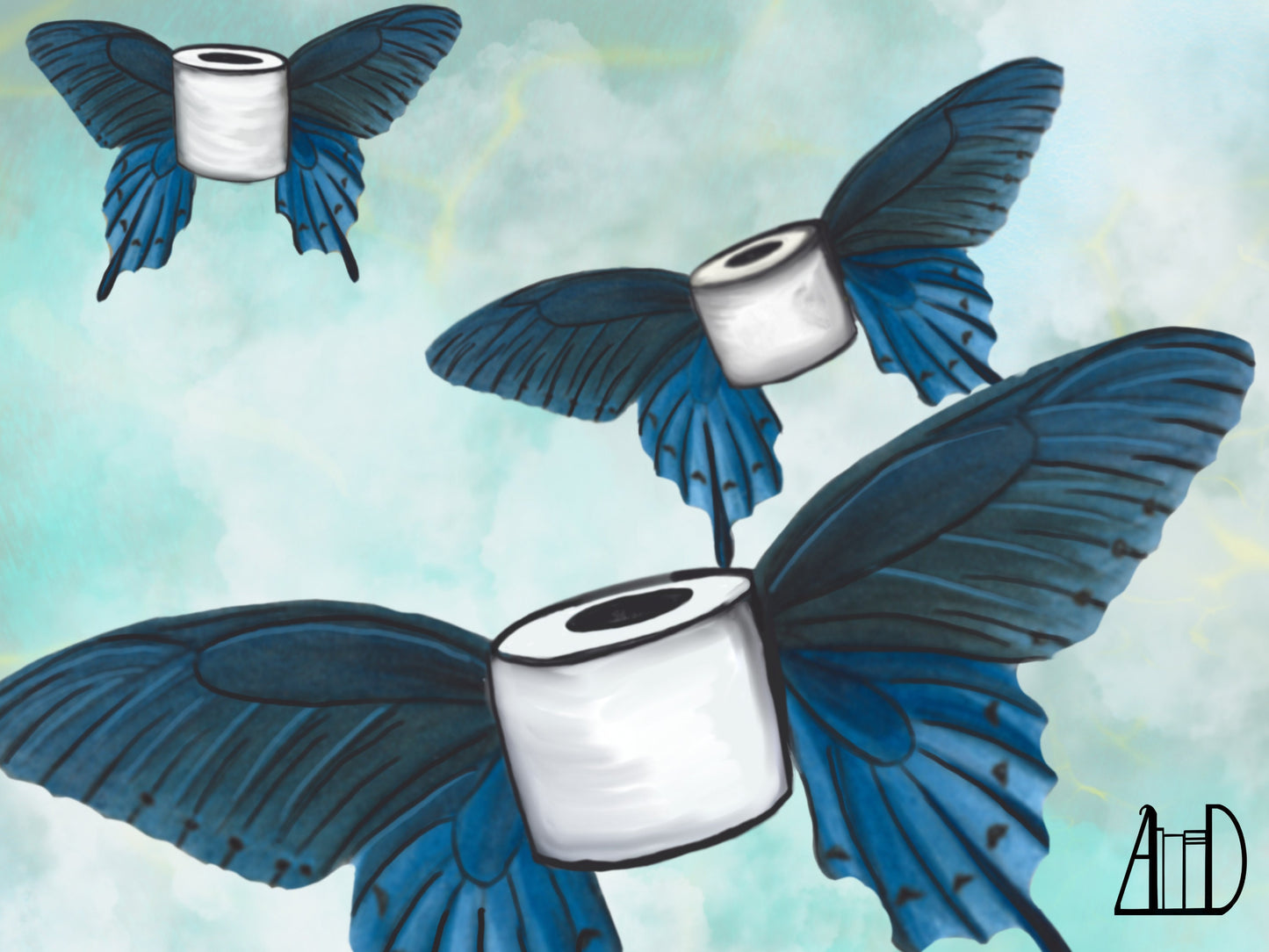 Blue Butterfly Bathroom Wall Art Print