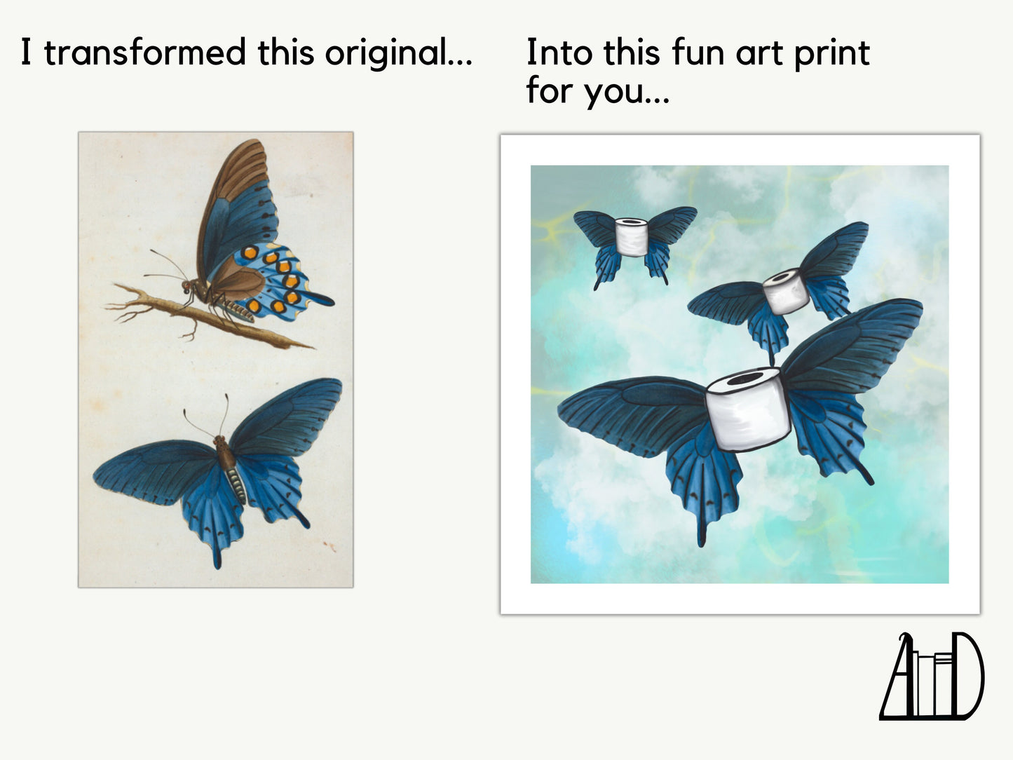 Blue Butterfly Bathroom Wall Art Print