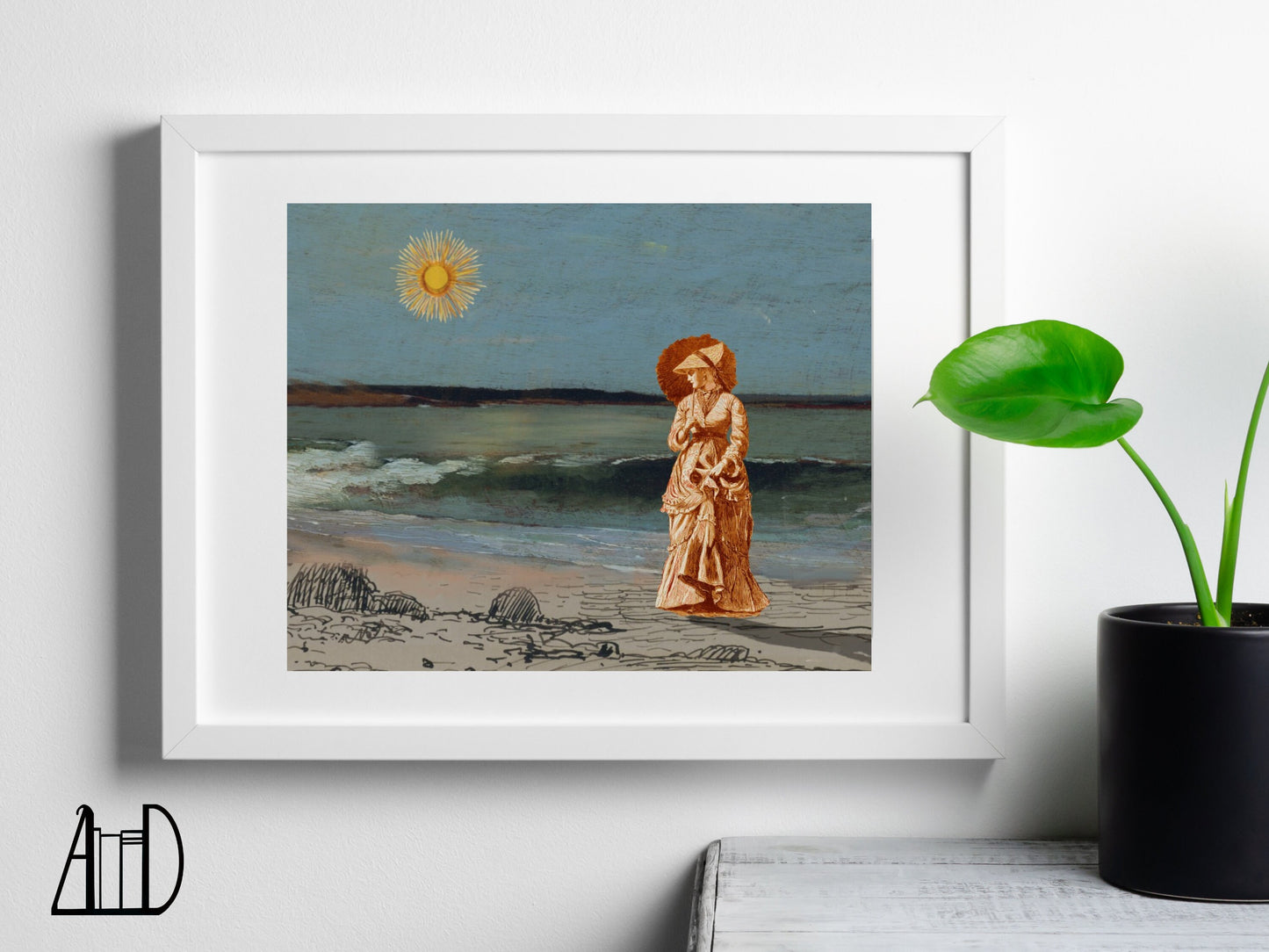 Seascape Beachy Collage Art Print, Victorian Beach Ocean Scene Poster, Unique Muted Collage Landscape Wall Decor 8x10 Physical Print