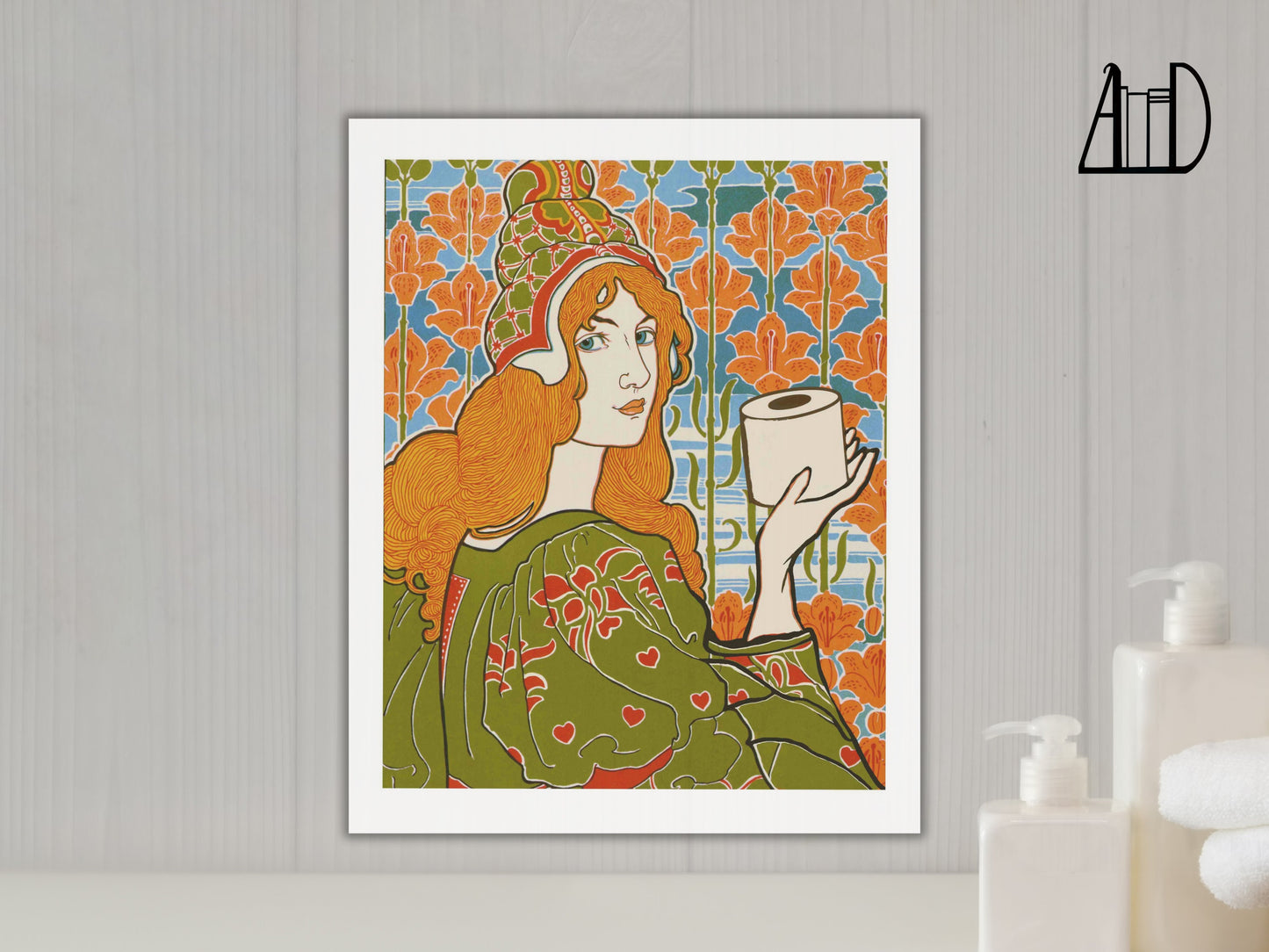 Nouveau Bathroom Toilet Paper Fairy Art Print, Renaissance Redhead Woman Art