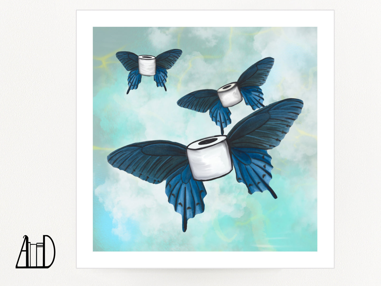 Blue Butterfly Bathroom Wall Art Print
