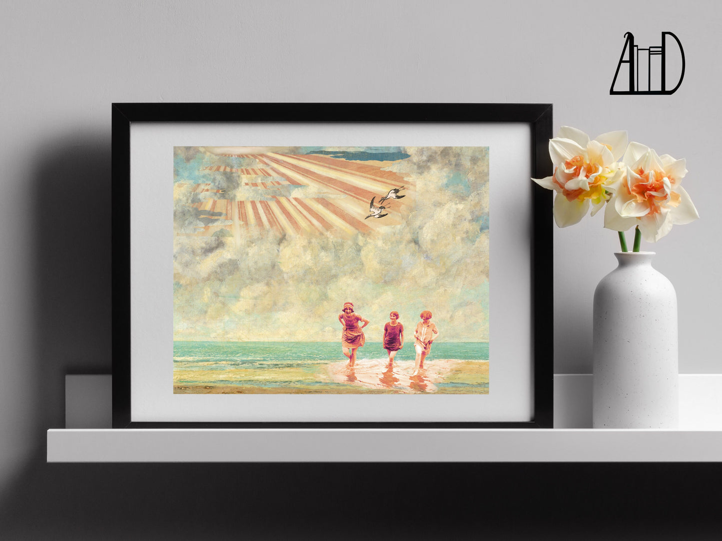 Coastal Beach Vintage Collage Art Print