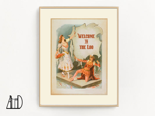Victorian Bathroom Welcome to the Loo Sign, Vintage Aesthetic Eclectic Decor